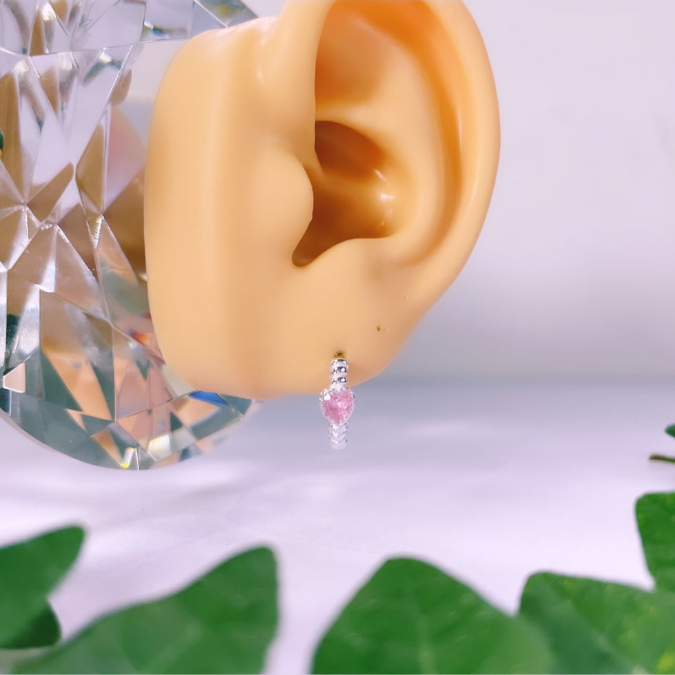 Miniatura: aros argolla trenzadas corazón cristal rosa plata 925