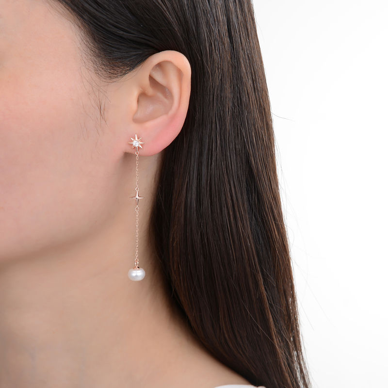 Miniatura: aros destello cristal blanco con colgante perla natural cultivada de río plata 925 enchapado oro rosado