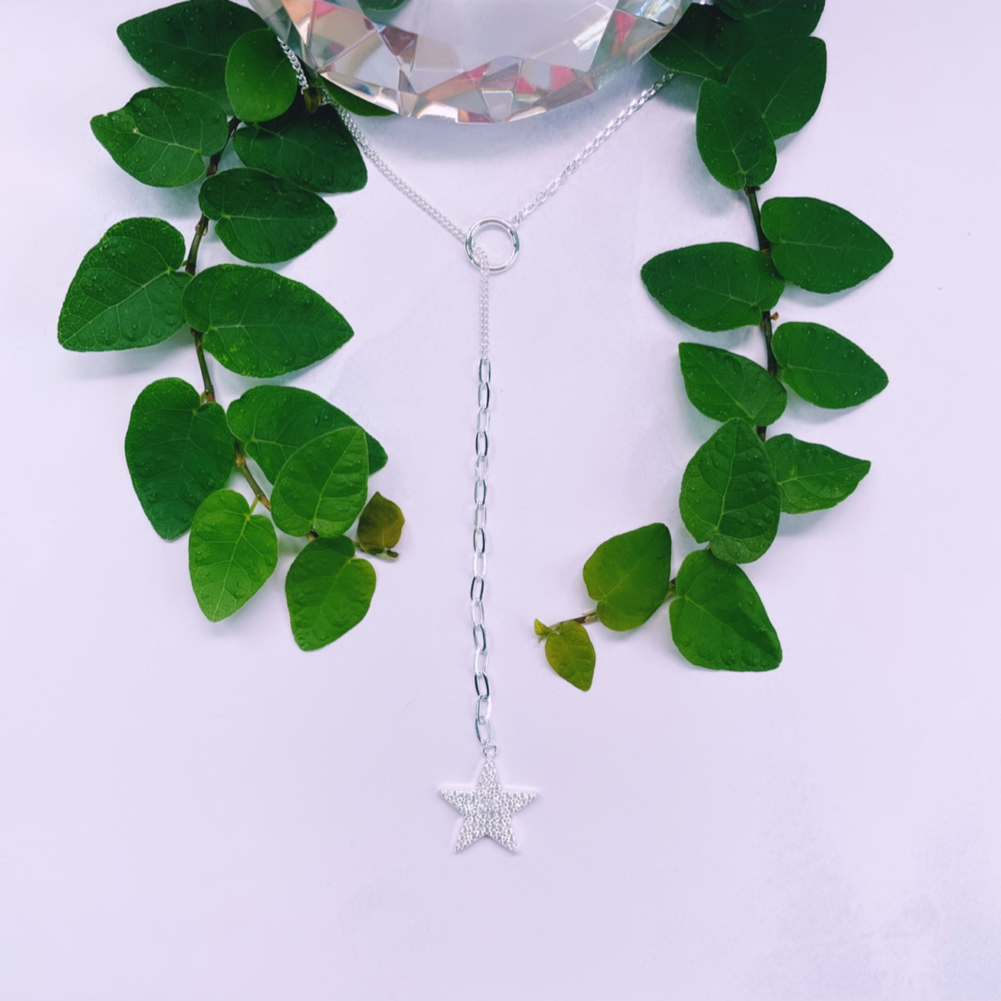 Cadena corbatero Estrella PLATA 925 cristales blancos regulable