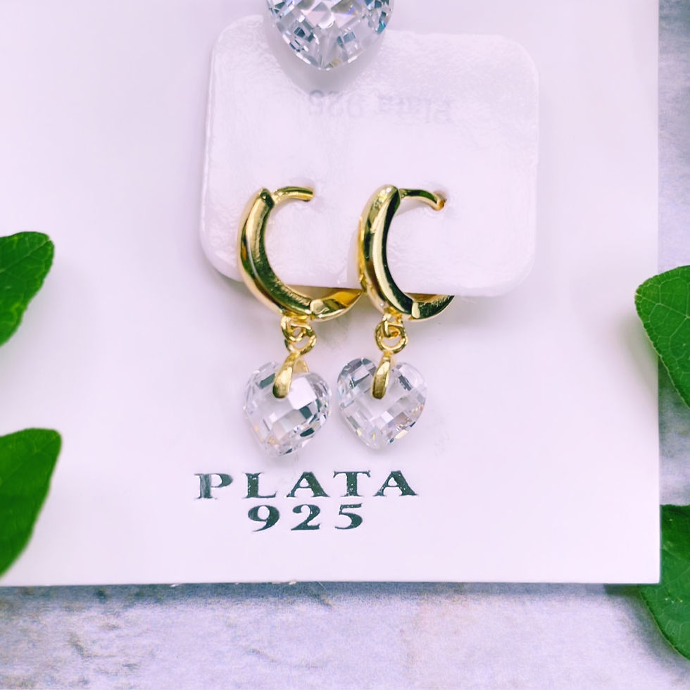 Miniatura: conjunto aros argolla dije corazón cristal blanco facetado plata 925 baño oro dorado