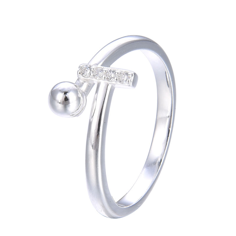 anillo bola y palito con cristales blancos plata 925