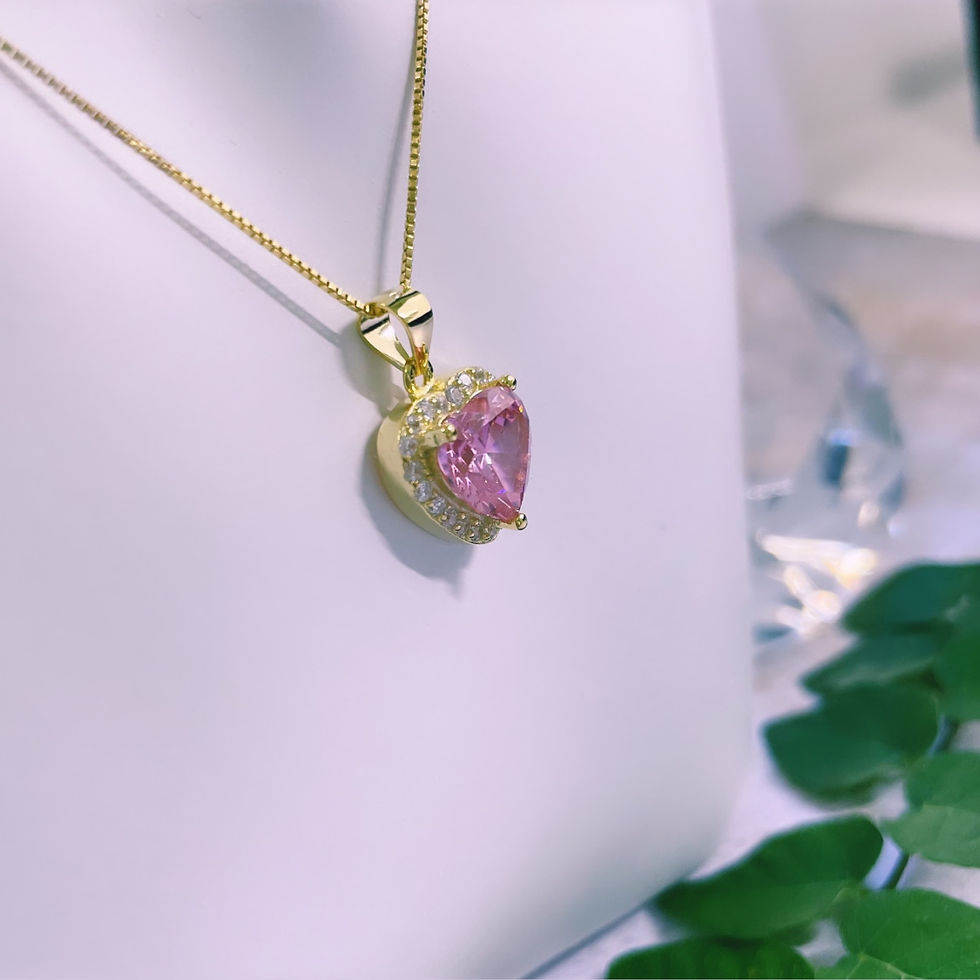 Miniatura: Conjunto aros argollas dije corazón cristal rosa facetado PLATA 925 baño Oro dorado