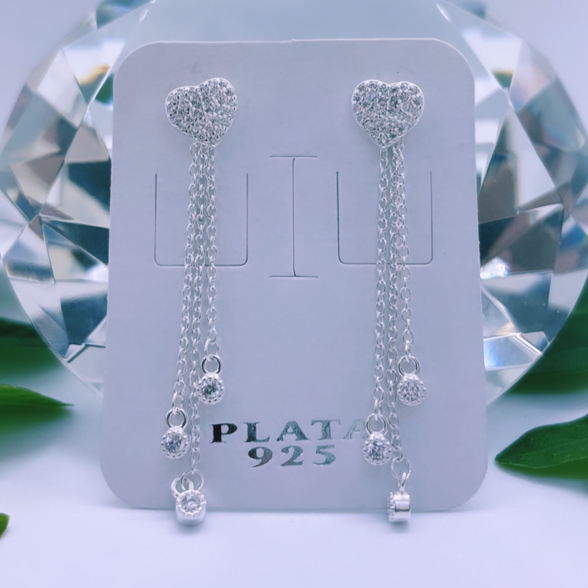 aros corazón cadena colgante susanitos cristal blanco 2 en 1 plata 925