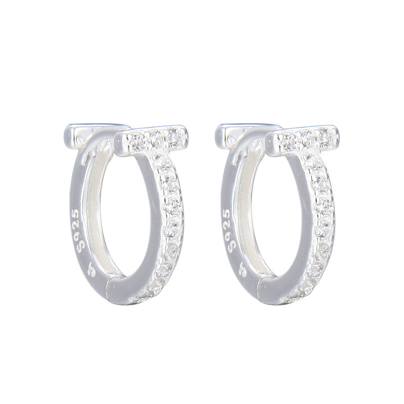 aros argollas chicas estilo T cristales blancos plata 925