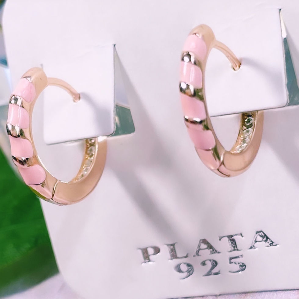 Miniatura: aros argolla cristal blanco esmaltado rosa plata 925 baño oro rosado