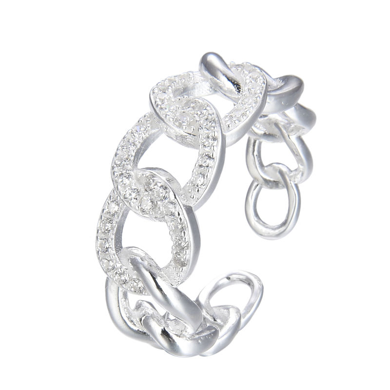 anillo de eslabones con cristales plata 925