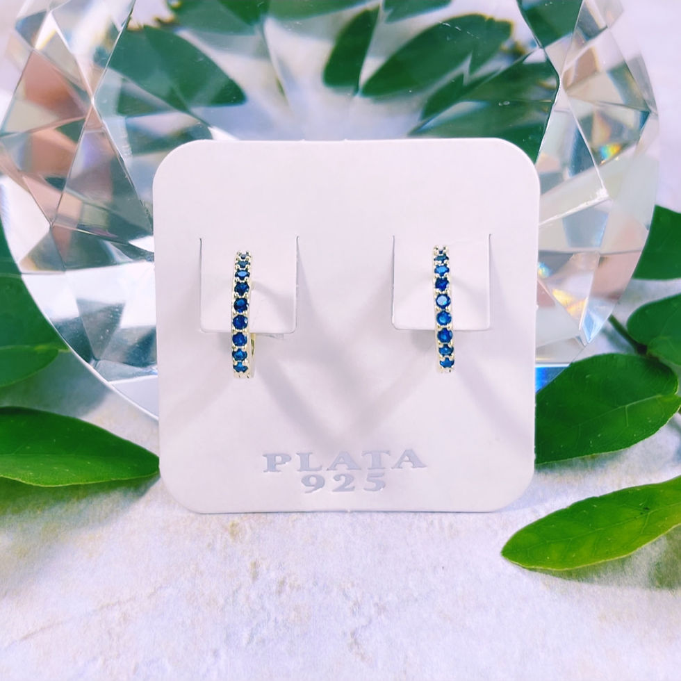 Miniatura: aros argollas cristales azules plata 925 baño oro dorado