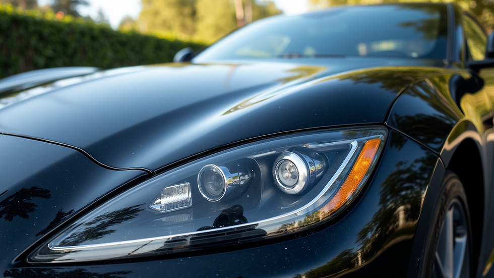 Close-up view of a car’s glossy hood after ceramic coating