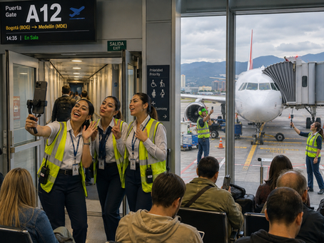 ¿Trabajando... o transmitiendo? La generación del "en vivo" se toma el Aeropuerto El Dorado.
