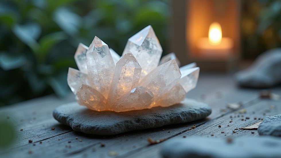 Close-up view of a crystal cluster used for energy healing