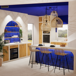 Maison Perrier, Décoration d'intérieur à Six-Fours-Les-Plages / Conception sur-mesure d'une cuisine bleue Majorelle de style méditerranéen.