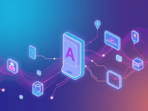 A futuristic AI interface showcasing app management analytics