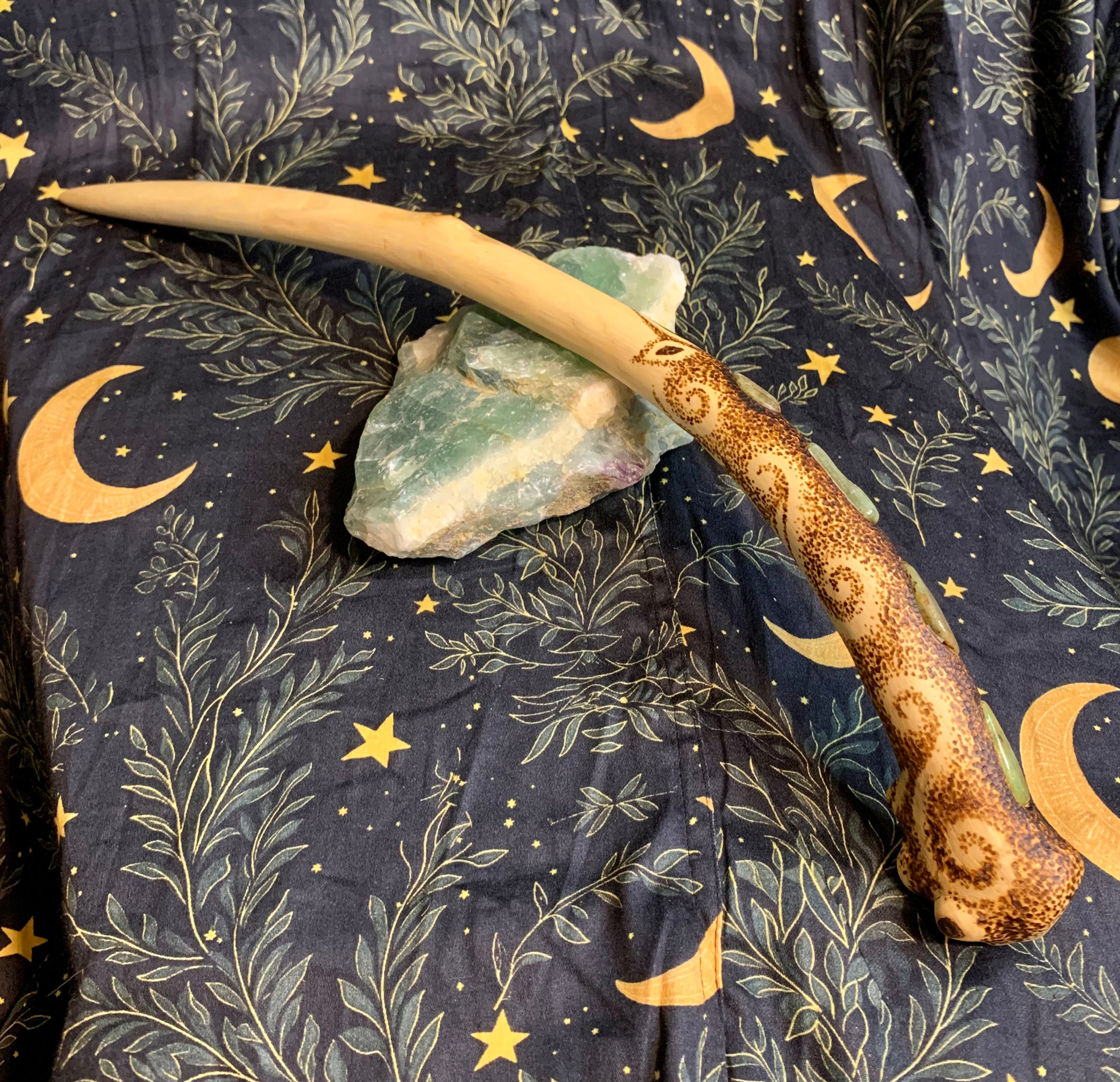 Large Beech and green kyanite wand