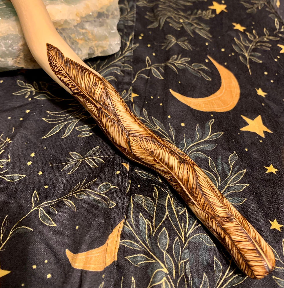 Thumbnail: Hazel wand with feather design
