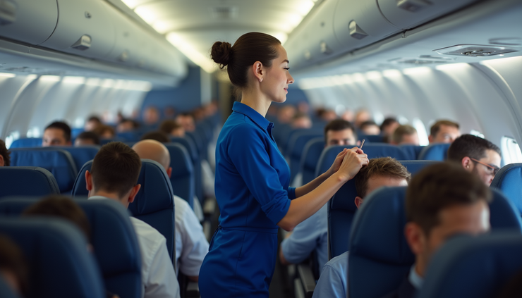 Close-up view of Indigo cabin crew assisting passengers onboard