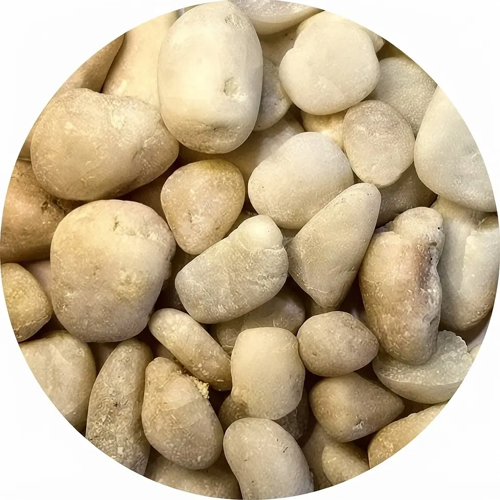 Packshot photography of smooth, pale pebbles. The neutral tones and natural texture create a versatile backdrop.