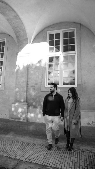 Couple smiling during engagement photoshoot in Copenhagen