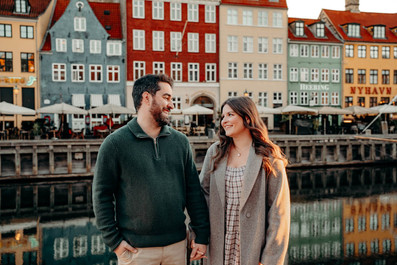 Couple smiling during engagement photoshoot in Copenhagen