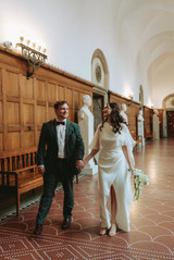 Romantic couple portraits at Copenhagen City Hall after wedding ceremony