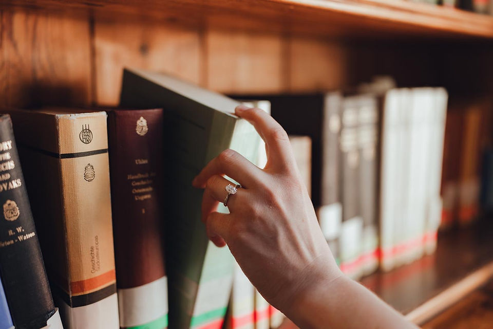 Editorial style image of couple in library
