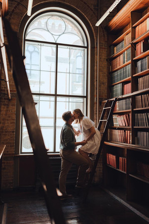 Editorial style image of couple in library