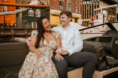 Happy couple laughing together.