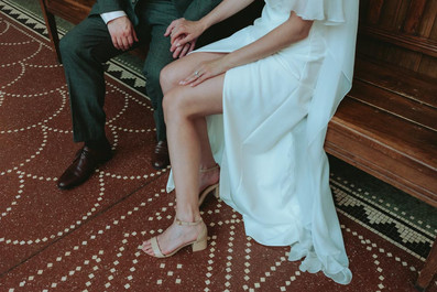 Romantic couple portraits at Copenhagen City Hall after wedding ceremony