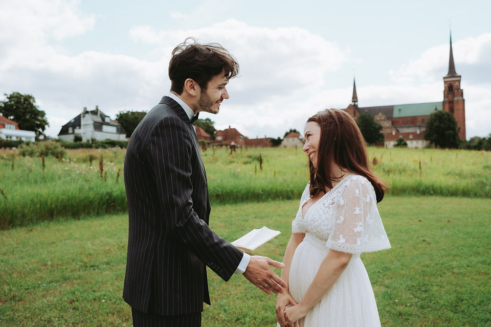 Bride and groom portraits during an intimate elopement in Roskilde, Denmark
