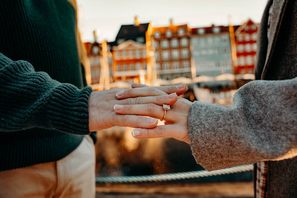 Couple smiling during engagement photoshoot in Copenhagen