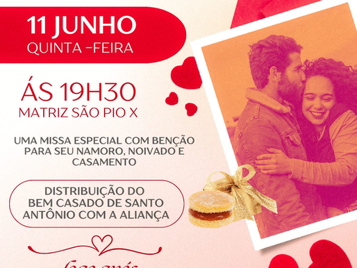Paróquia São Pio X celebra tradicional Missa dos Namorados nesta quinta (11)