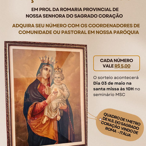 Paróquia São Pio X vai sortear quadro de Nossa Senhora do Sagrado Coração