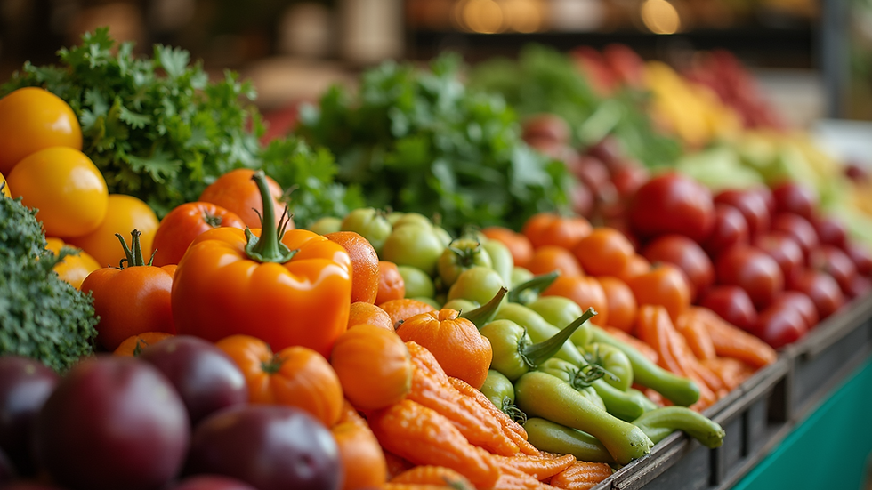 High angle view of fresh organic food display