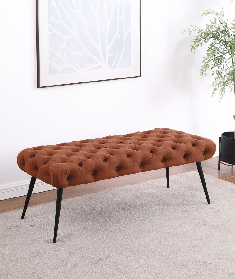 Thumbnail: Ella Upholstered Tufted Bench Stainless Steel Legs