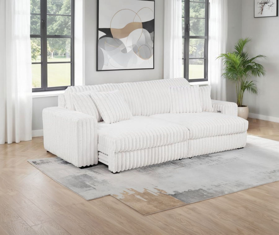 Jacana Corduroy Upholstered Dual Power Chaise Sofa Ivory