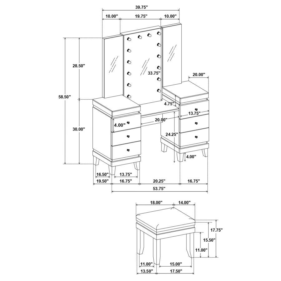 Thumbnail: Talei 6-drawer Vanity Set with Lighting Black and White
