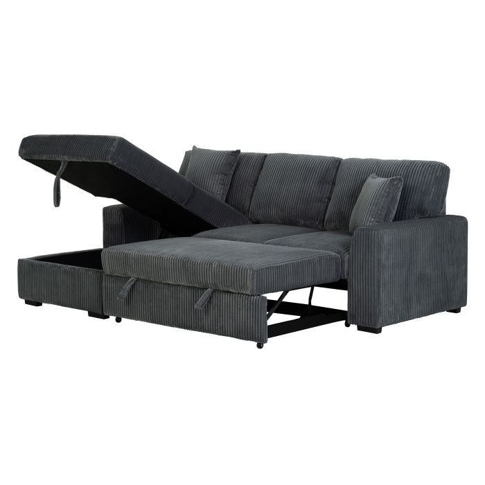 Thumbnail: Dark Grey Fabric Pull-Out Sectional Sofa & Storage