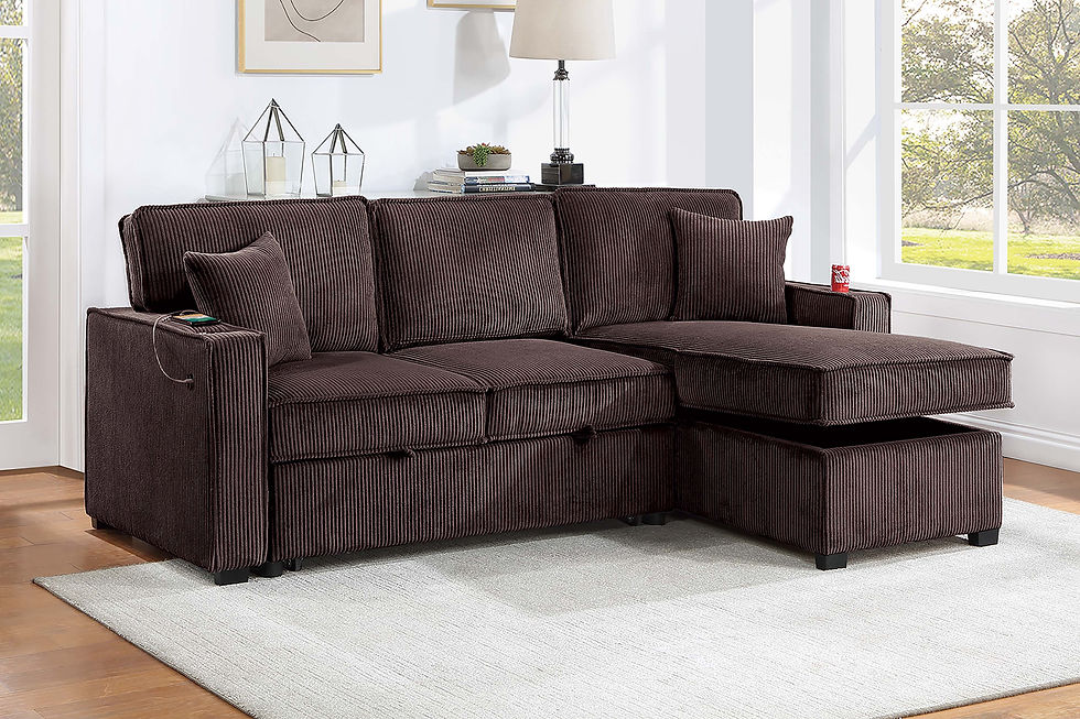 Thumbnail: Convertible Sectional Reversible Storage Chaise w| Cup Holder & USB & USB-C Port