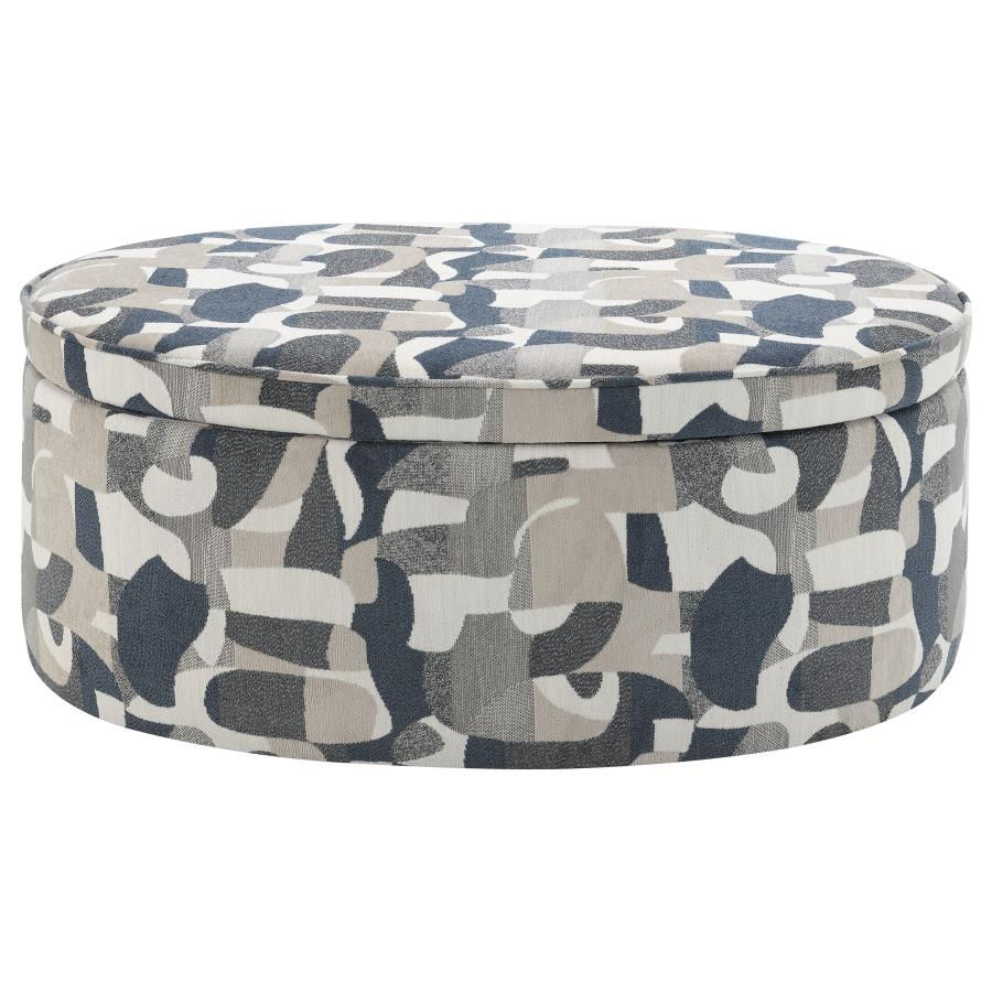 Thumbnail: Tomkins Oval Upholstered Storage Ottoman Indigo Blue