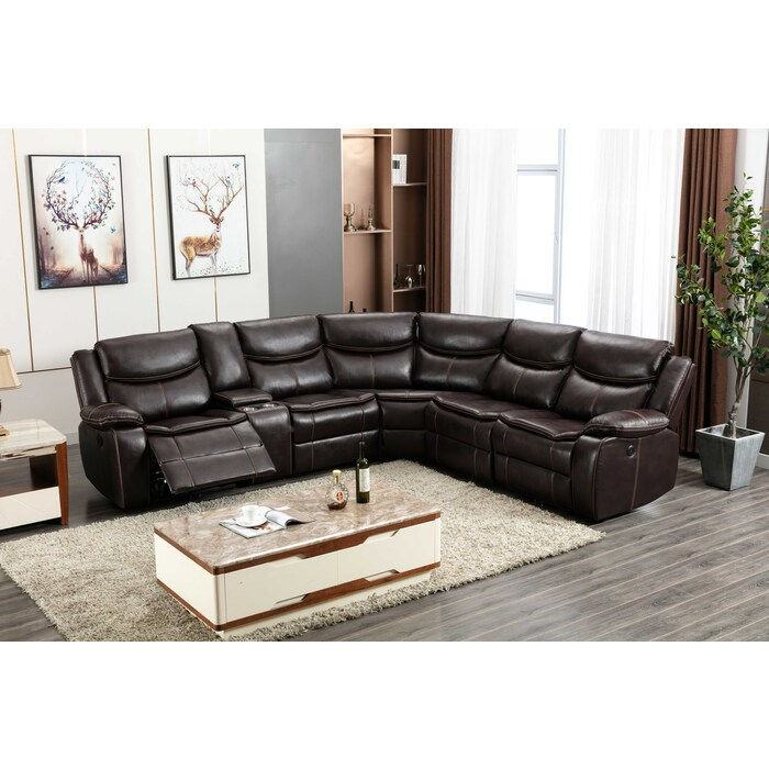 Thumbnail: Faux Leather Modular Sectional Sofa w/ Power & USB