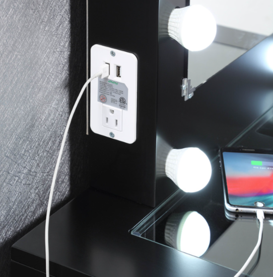 Thumbnail: Vanity w| 10 Lights, USB and Power Outlet + Stool