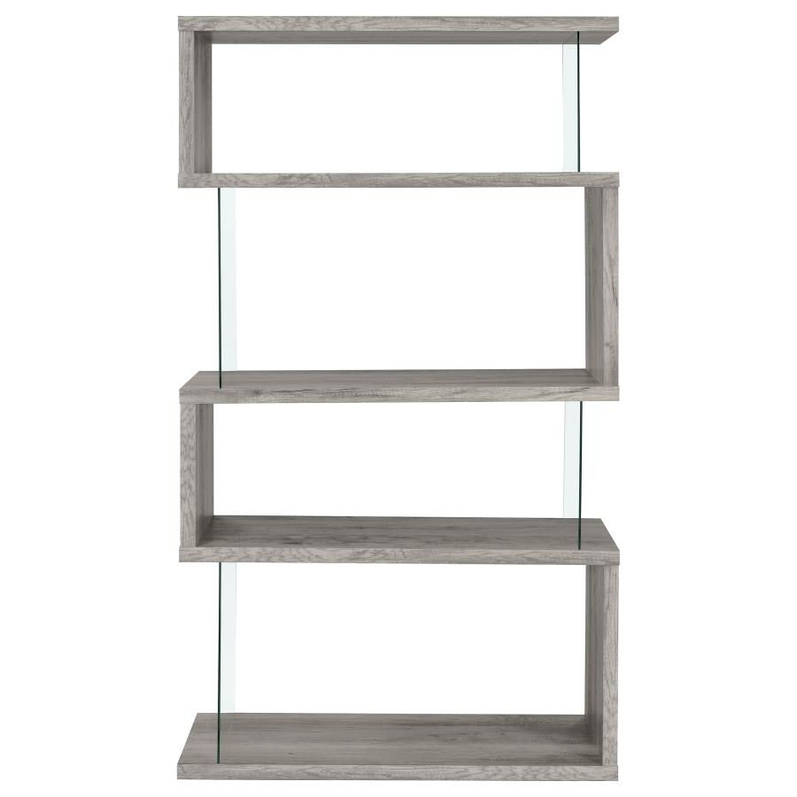 Thumbnail: Emelle 63-inch 4-shelf Glass Panel Bookshelf Grey Driftwood