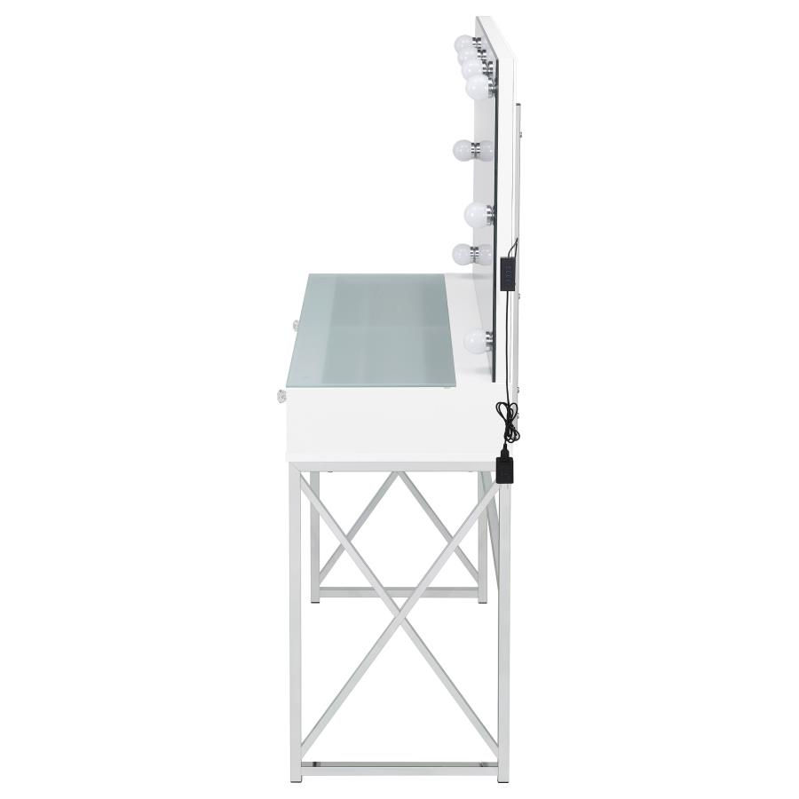 Thumbnail: Eliza Vanity Set with Lighting & Stool White and Chrome