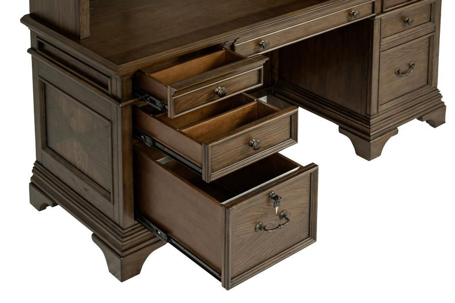 Thumbnail: Hartshill 66-inch 5-drawer Credenza with Hutch Burnished Oak
