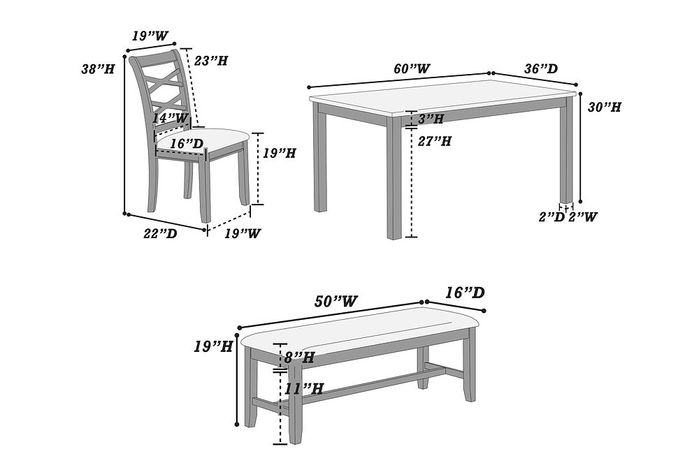 Thumbnail: 6pc Dining Set Table + 4 Chairs + Bench