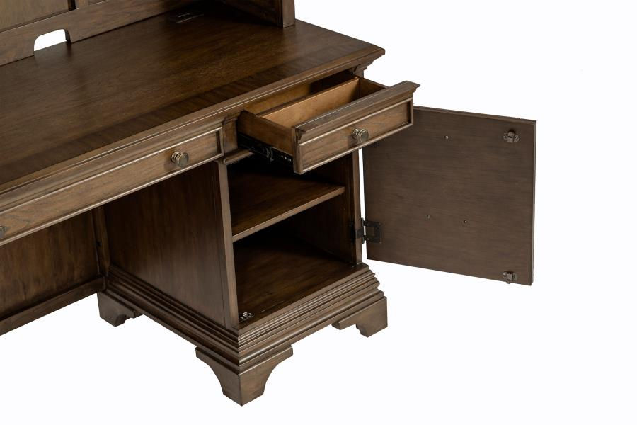 Thumbnail: Hartshill 66-inch 5-drawer Credenza with Hutch Burnished Oak