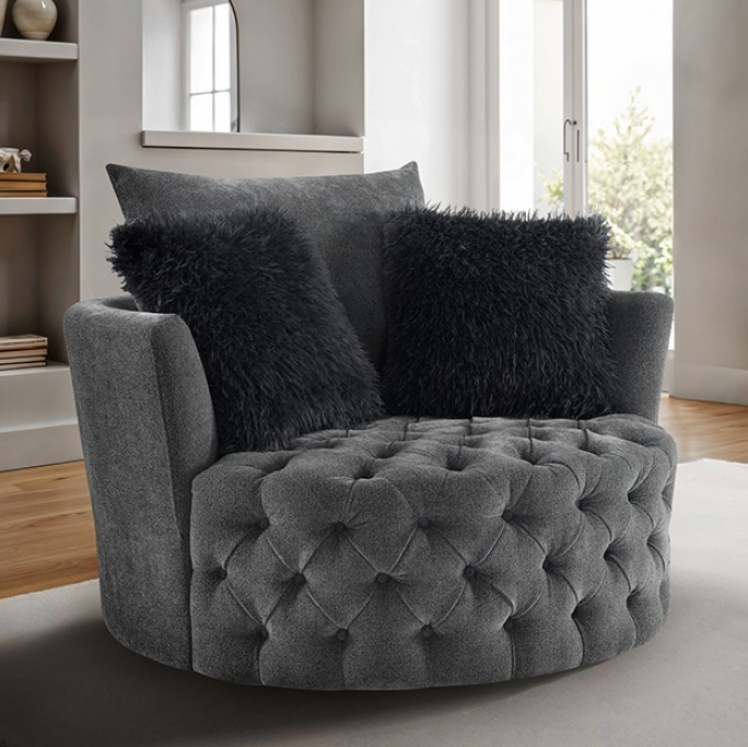 Thumbnail: Sofi Button Tufted Swivel Chair — Dark Gray