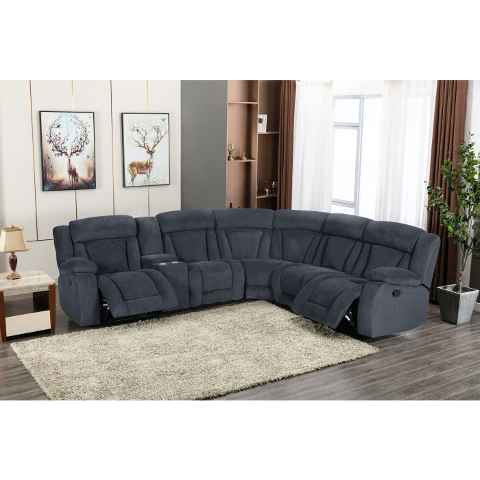 Thumbnail: Fabric Modular Sectional Sofa w/ Manual Recliner