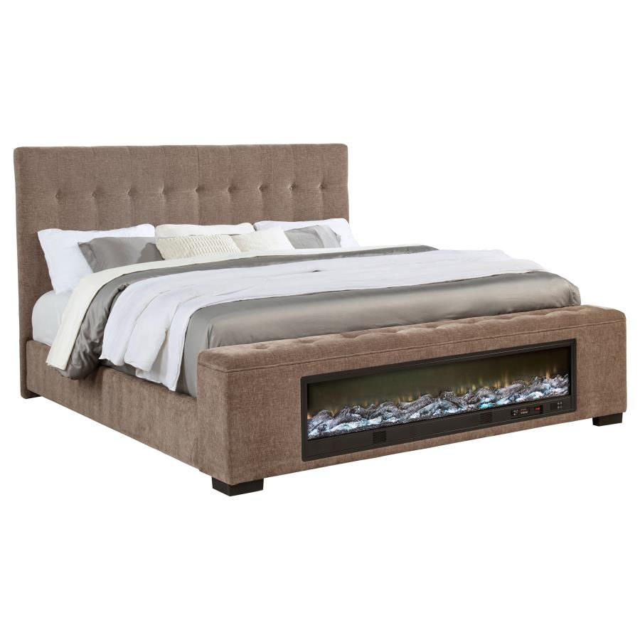 Thumbnail: Senna Upholstered Audio Flame Visualizer Bed Brown