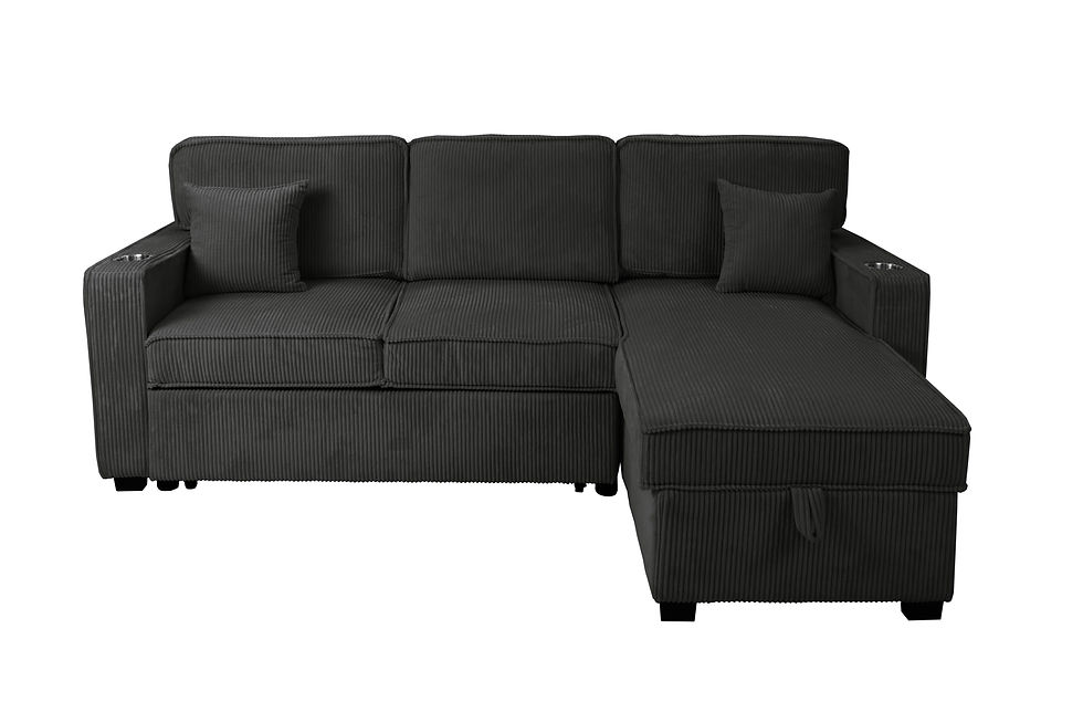 Thumbnail: Convertible Sectional Reversible Storage Chaise w| Cup Holder & USB & USB-C Port