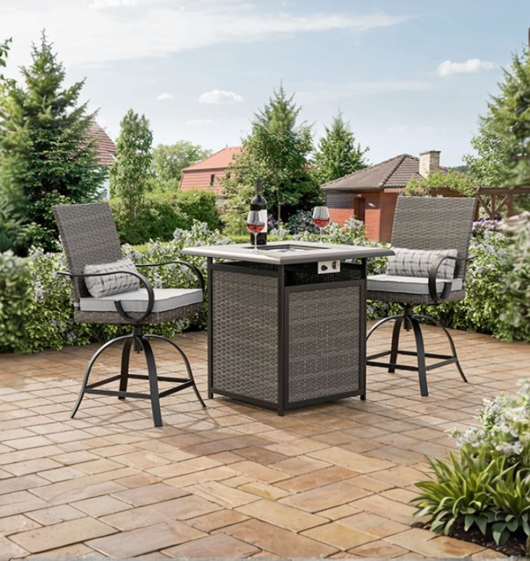 Arosa Fire Pit Counter Ht. Table + 2 Arm Chairs